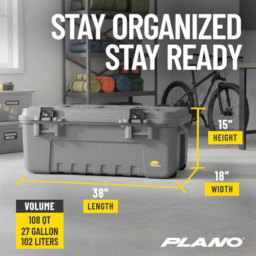 Image of Plano 3 Pack Storage Trunk with Wheels, Gray, Lockable Storage Box, Airline Approved Sportsman Trunk, Hunting Gear and Ammunition Bin, Heavy-Duty Containers for Camping, 108-Quart