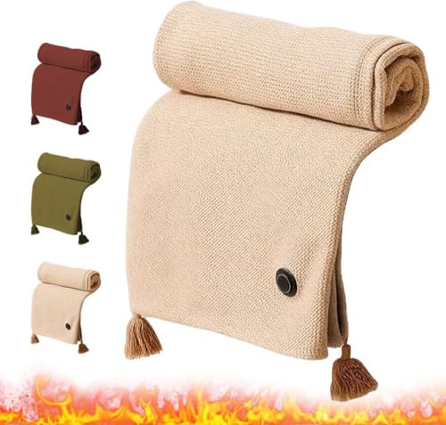 Kouamor 150 * 80cm 3 Gears Portable Heated Blanket Cordless Heated Blanket Portable Heated Shawl USB Heated Blankets Heated Wearable Blankets for Women Girl Family Lovers (B-Beige)