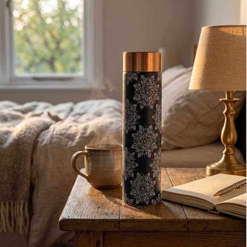 Image of VIRGIN Foodgrade 99.9% Pure Copper Water Bottle- Leakproof, Joint Free, No Lead, BPA-Free - Ayurvedic Health Benefits- Made in India - Celestial Mandala Print (705 mL)