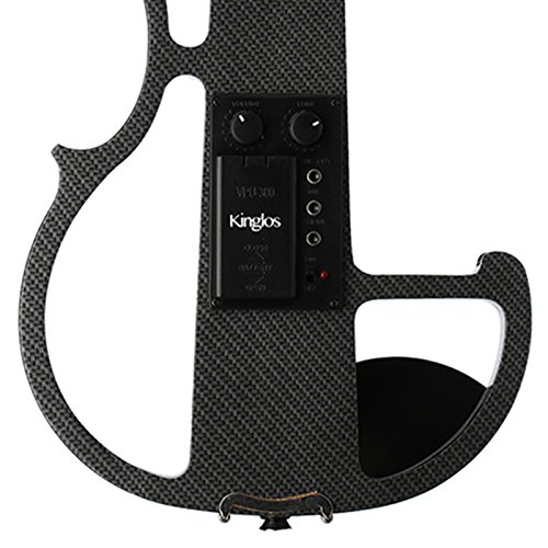 Image of Kinglos. Visual-Art Advanced Electric Violin 4 /4 Full Size Ebony Fittings | Kit Incl. Case Bow Shoulder Rest Aux Cable Spare Bridge Strings - Solid Wood Black Grid Silent Fiddle Set for Adults Beginner