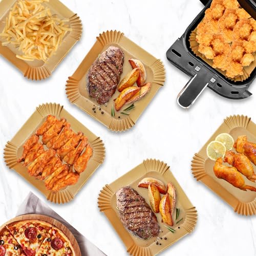 Image of Air Fryer Liners Disposable for Ninja Air Fryer MAX PRO AF180UK 6.2L, AF140UK 4.7L, 100pcs Air Fryer Liners Square, Parchment Paper for Cosori 5.5L /6L, Tefal 5L, Ninja Speedi, Air Fryer 4.5L-6.5L