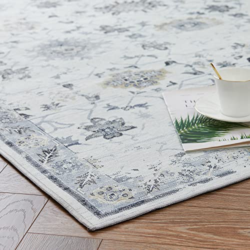 Jinchan Runner Rug 2X6 Hallway Vintage Rug Persian Washable Rug Foldable Thin Rug Kitchen Light Grey Floral Print Rug Doormat Indoor Floor Cover Non Slip Bath Mat Bedroom Living Room Dining Room #TOP3