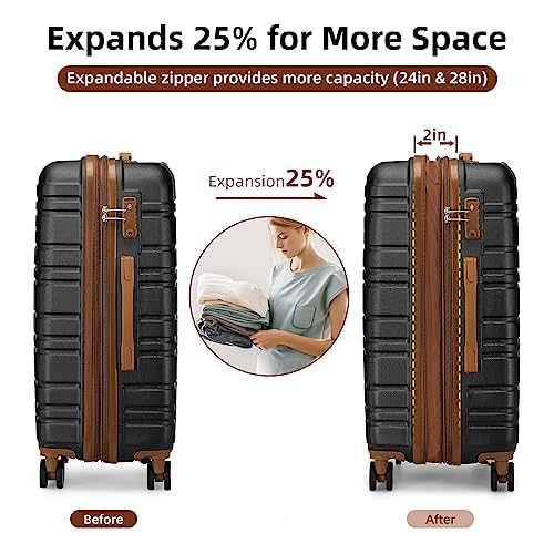 Image of LARVENDER Luggage Sets 6 Piece, Expandable Hardside Carry on Suitcase Set with Spinner Wheels, Lightweight Rolling Luggage Sets for Women with TSA Lock, Black
