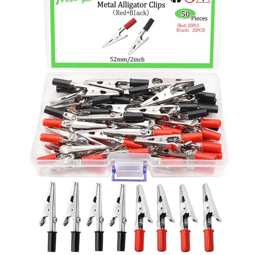 Ruibapa 50 PCS 52 mm/2 inch Metal Alligator Clips Red+Black kit Alligator Clips Electrical Test Clamps for Household Soldering and Electrical Test Tools