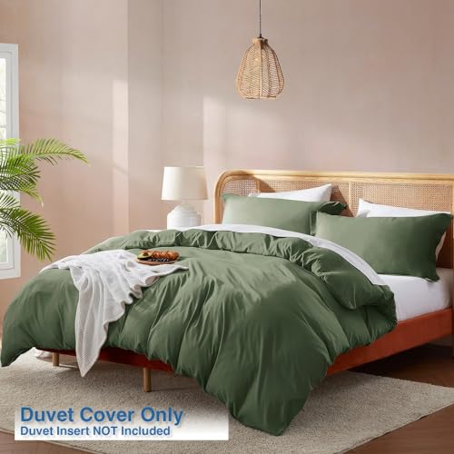 Nestl Olive Green Duvet Cover Queen Size - Soft Double Brushed Queen Duvet Cover Set, 3 Piece, with Button Closure, 1 Duvet Cover 90x90 inches and 2 Pillow Shams