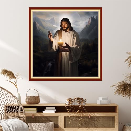 Image of Dimxvean Stamped Cross Stitch Kits,Cross Stitch Kits for Adults Beginners,Embroidery Kits Full Range of Cross Stitch Stamped Kits Needlepoint Kits Cross Stitch Patterns-Jesus Candlelight 18x18 inch