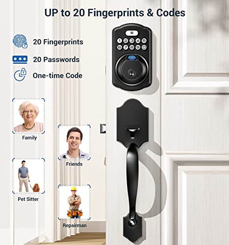 Veise Fingerprint Door Lock Set, Keyless Entry Door Lock, Front Door Handle Sets, Electronic Keypad Deadbolt With Lever Handle, 2 Keys, Auto Lock, Code Door Lock, Easy Installation, Matte Black #TOP2