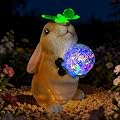 Hogni Solar Bunny Garden Statue Outdoor Decor, Rabbit Figurines with LED Light, Waterproof Solar Powered Yard Art for Patio, Balcony, Lawn, Cute House Warming & Birthday Gifts for Mom, Grandma, Women