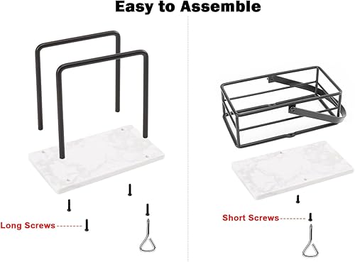 Miniatura 7 de Servilletero de metal, moderno dispensador de papel de seda independiente con almacenamiento de condimentos para mesa de cocina (base de mármol,