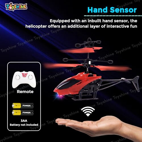 Image of Toyshine Remote Control 2 Channel Helicopter with inbuilt Hand Sensor Along with USB Charging Tornado Infrared Induction 3D Lights Toy for Kids 8+ Years, Red