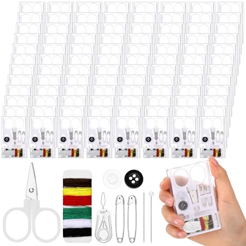 Knitgrip 100 Boxes Mini Travel Sewing Kit Quick Fix Sewing Kits Bulk Basic Portable Pre Threaded Needle Emergency Repair Tool for Adults DIY Handcraft Gifts Beginner Traveler Home Hotel (White)