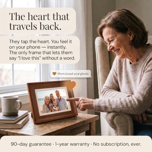 Heart Frame Premium 32GB 10.1” Frameo Digital Picture Frame WiFi Photo Frames 1280x800 IPS Touchscreen, Send Photos from Your Phone from Anywhere, Best Gift for Mom Dad Wife Grandparents - Brown - Image 2