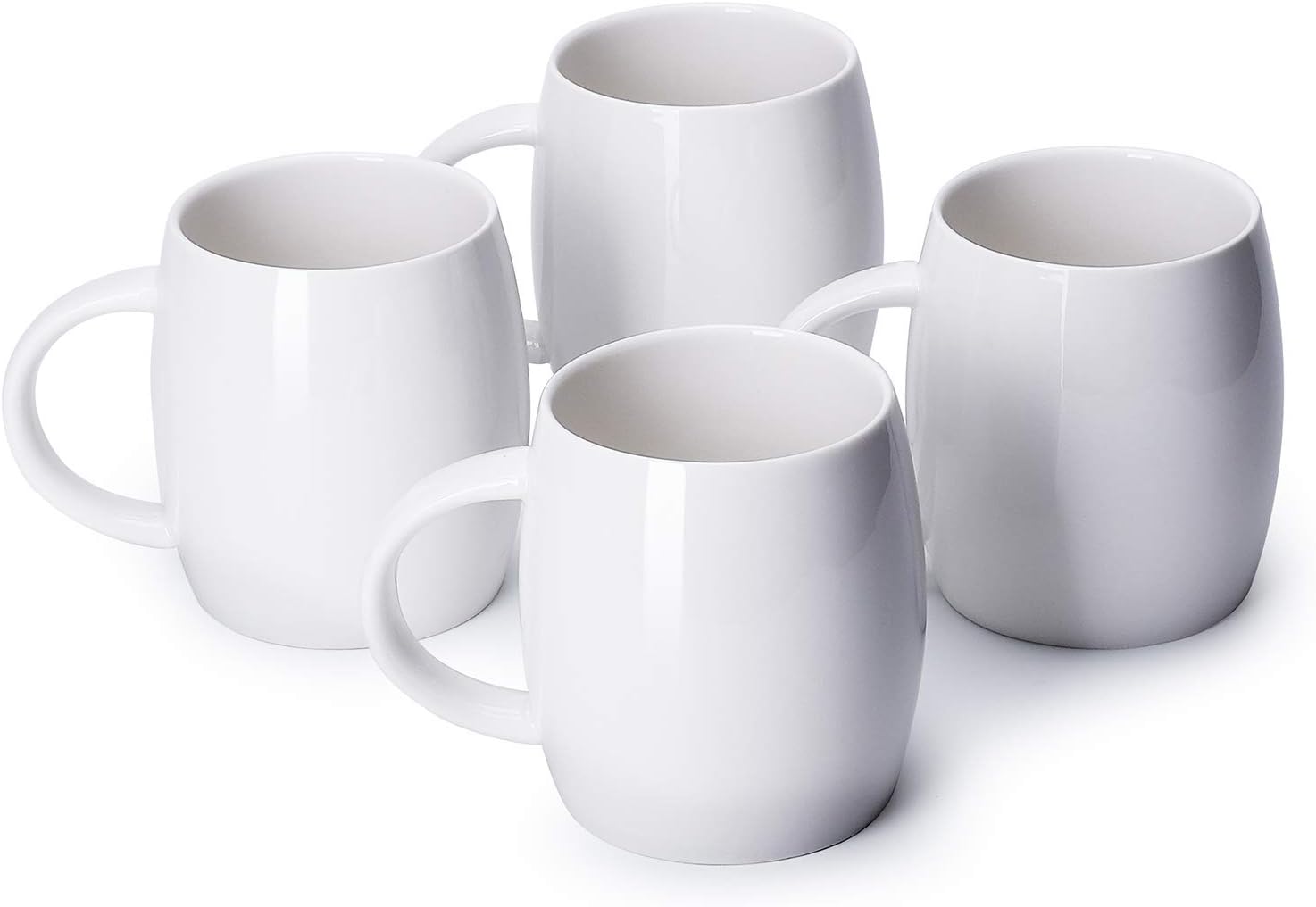Teocera Porcelain Mugs, Coffee Mugs Set - 16 Ounce for Tea, Juice, Cocoa - Set of 4, White