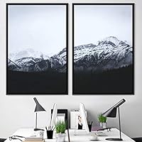 2 Piece Framed Canvas Wall Art Monochromatic Mountains Canvas Prints Home Artwork Decoration for Living Room,Bedroom - 16