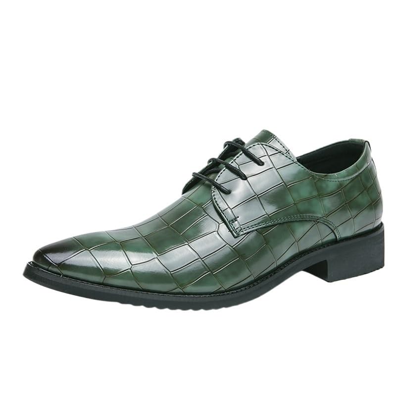 Irregular Checkered Dress Oxford for Mens Waterproof Leather Non Slip Block Heel Anti-Slip Office Business Outdoor Classic Lace Up Wingtip