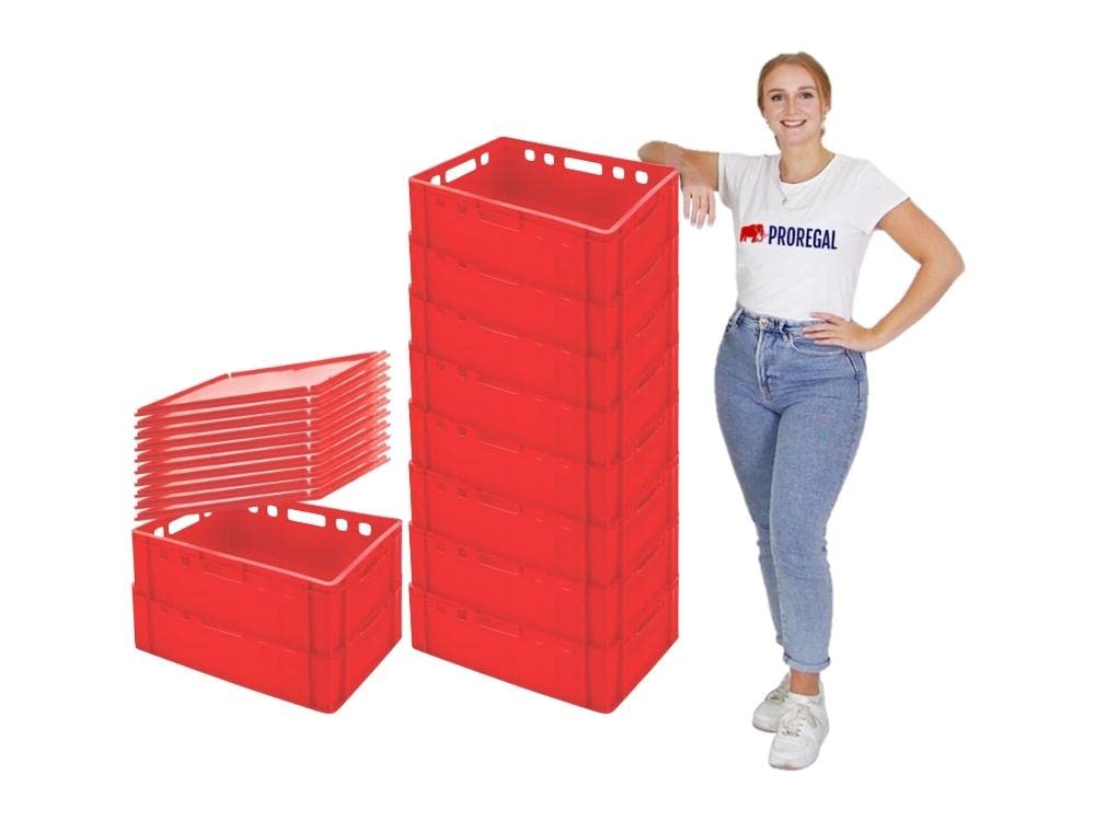 PROREGAL CHEFGASTRO Eurobehälter Fleischerkasten E2 mit Auflagendeckel | HxBxT 20x40x60cm | 41 Liter | Rot | Fleischerkiste, Fleischkiste, Metzgerkiste, Fleischbehälter