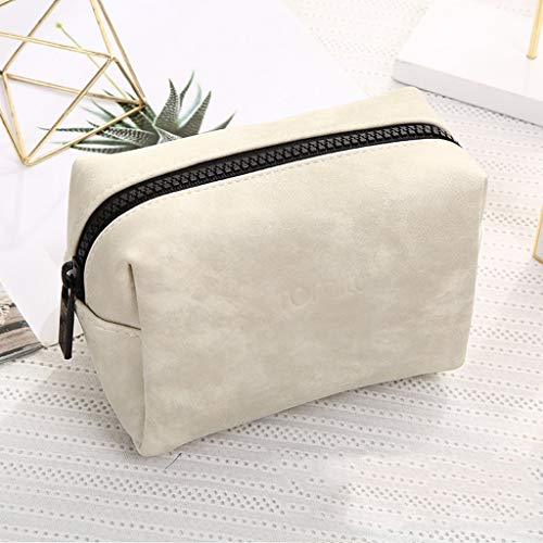 Preisvergleich Produktbild QYLOZ Handheld-Kosmetik-Beutel-bewegliche Handtasche Kosmetik Lippenstift Haar-Karte-Speicher-Beutel PU-Material Hardware Zipper schwarz beige Kosmetiktasche (Color : Beige)