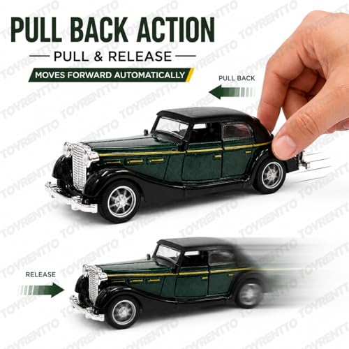 Image of 1:36 Scale Vintage Die Cast Car Model Pull Back Action Open Door Metal Toy Classic Retro Sedan Collectible Vehicle for Kids Adults Display Decor Birthday Gift