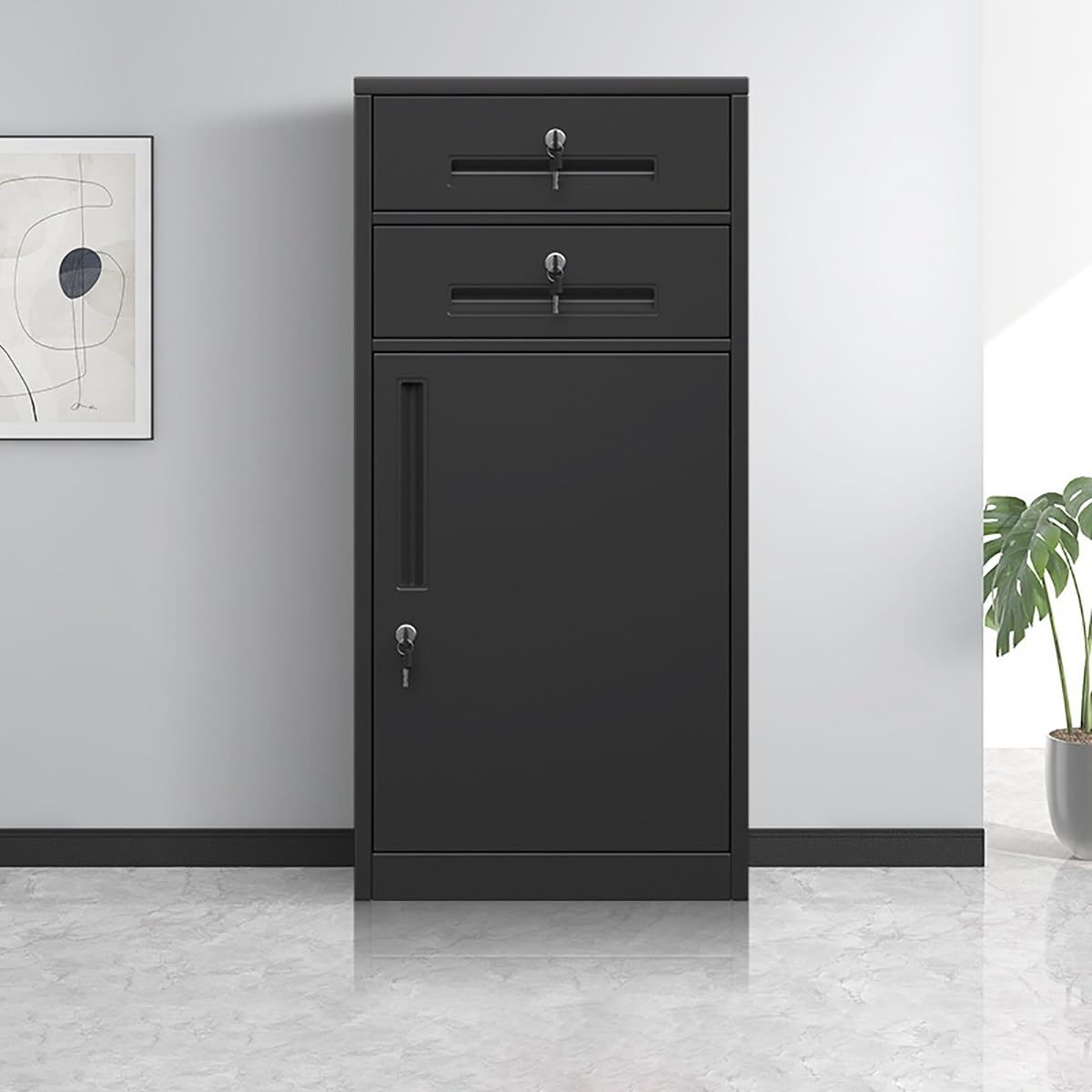 SaryEdge Filing Cabinet Lockable File Cabinet for Home & OfficeDrawer Storage with Recessed Handles Bureau Un,Black-Einheitsgr??e