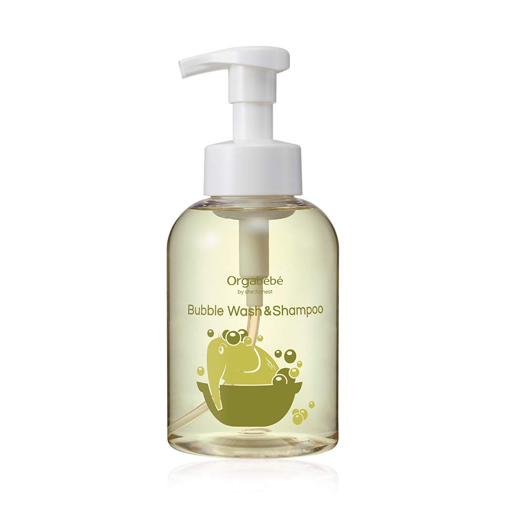 [ORGABEBE] Bubble Wash & Shampoo, pH 5.5, EWG GREEN, ECOCERT & USDA Certified, 100% Coconut Derived Natural Surfactants Bubble Wash for Babies (16.90 Fl. Oz)
