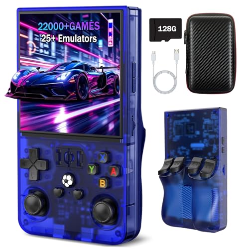 R36MAX Retro Handheld Game Console Portable Hand Held Open Source Linux System 4.0 Inch 720x720 IPS Screen 128GB Storage 22 000+ Classic Games 4000mAh Battery Gaming Handheld (Deep Blue)