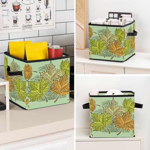 Boîte de rangement pliable cube motif feuilles d'érable pour vêtements - 8