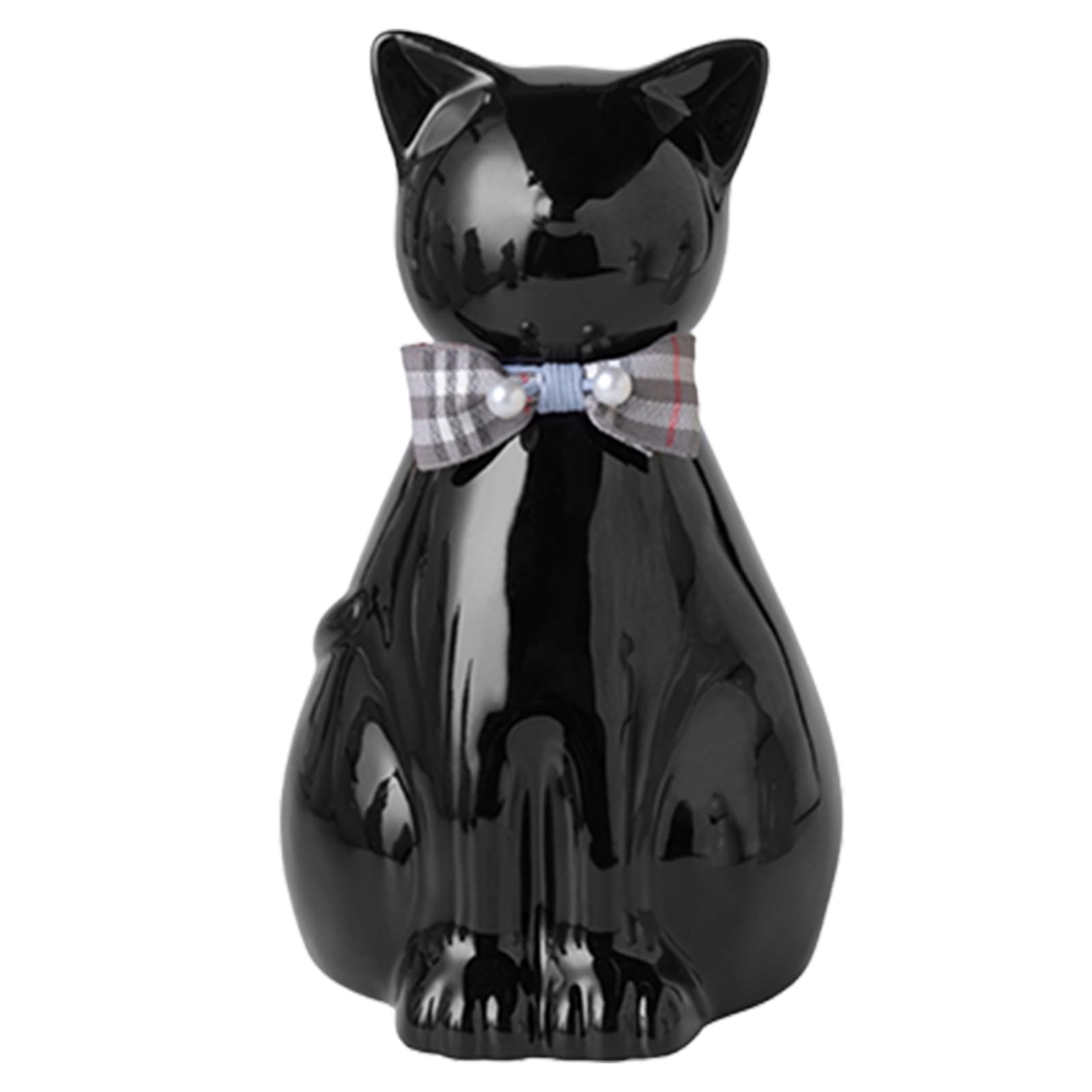 Urna de cerámica hecha a mano para cenizas, estatua de gato, regalo conmemorativo, urna para mascotas para uso en interiores y exteriores (negro, talla única)