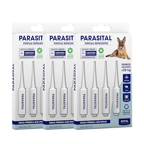 Zotal Parasital Pipetas para Perros Grandes - Pack 3 Blíster de 4 Pipetas (12 en Total) - Protección Pulgas, Garrapatas y Mosquitos - 3 a 6 Semanas por Pipeta - Repelente Natural - Fácil Aplicación-