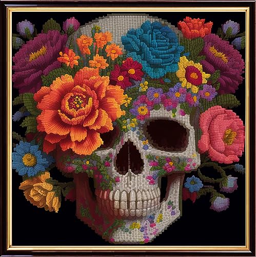 Image of Findvoor Stamped Cross Stitch Kits for Beginners Full Range of Cross Stitching Embroidery Pattern for Adults, 11CT DIY Needlepoint Embroidery Starter Kits-Lower Skeleton 17.7x17.7 inch