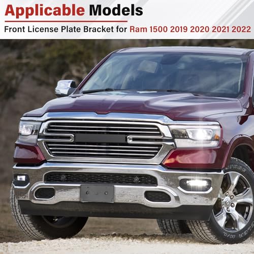 Image of License Plate Bracket Accessories for Ram 1500 DT 2019 2020 2021 2022 2023 2024, Front Bumper License Plate Holder Replacement Frame Black Mount, Easy Installation