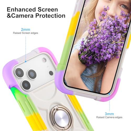 Image of MARKILL Compatible with iPhone with Built-in 360Rotating Ring Stand, Military Grade Drop Protection Full Body Rugged Heavy Duty Case Durable Cover (Rainbow White, iPhone 17 Pro)