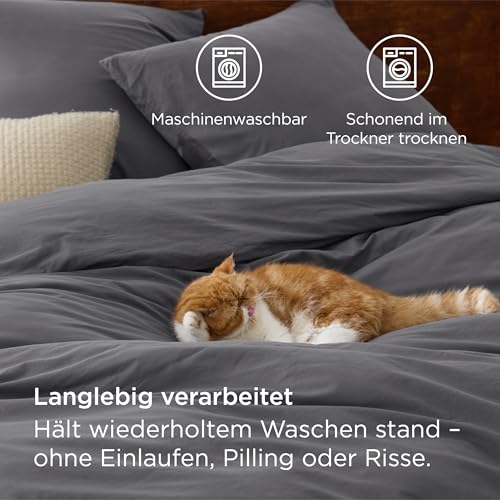 BEDSURE Bettwäsche 155x220 Baumwolle 3teilig - Anthrazit, 2 Kissen 80x80 cm – Ansicht 5