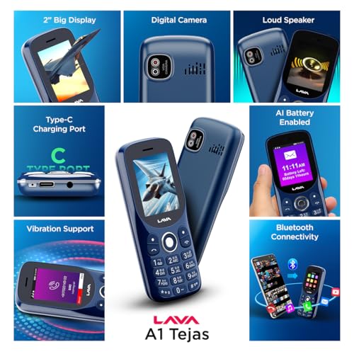Image of Lava A1 Tejas Dual SIM Keypad Phone with 2'' Big Display | Long-Lasting AI Battery | Type C USB Port | Vibration Alert | FM Radio & MP3 Player | Military-Grade Durability - Blue