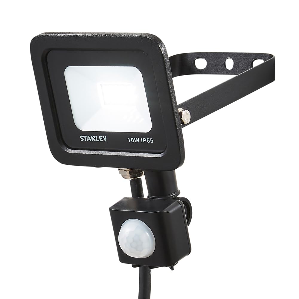 Litecraft 10 Watt Stanley Floodlight Slimline Ip65 Led With Pir Motion Sensor - Black
