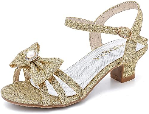 LAURMOSA Gold Dress Shoes for Girls High Heels for Kids Little Girl Dress Shoes Sparkly Shoes Flower Girl Shoes for Wedding Princess Shoes Birthday Party for Toddler Little Big Kids (L100203Golden 13)