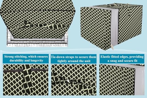 Image of The Furnishing Tree Elastic fit waterproof Polyester window ac cover compatible for Blue Star 0.8 Ton WFD318P Dustproof cover for inner and outer section, Check Coffee