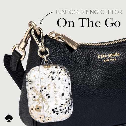 Image of kate spade new york AirPods Pro Protective Case with Keychain Ring - Multi Floral Black and White, Compatible with AirPods Pro 2nd / 1st Generation