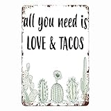 Eeypy All You Need is Love and Tacos Taco Bar Sign Cactus Taco Bar Succulent Taco Bar Sign Fiesta Taco Fiesta Bridal Shower Tin Signs for Man Cave 8x12 Inch