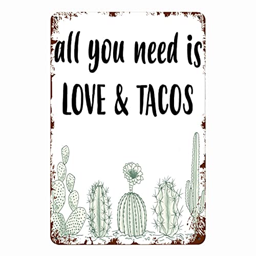 Eeypy All You Need is Love and Tacos Taco Bar Sign Cactus Taco Bar Succulent Taco Bar Sign Fiesta Taco Fiesta Bridal Shower Tin Signs for Man Cave 8x12 Inch