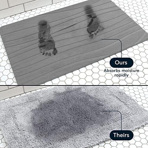 Image of SUTERA Rubber- Stone Bath Mat, Diatomaceous Earth Shower Rectangular Shape Mat, Non-Slip Super Absorbent Quick Drying Bathroom Floor Mat, Natural, Easy to Clean (Dark Grey Straight.)