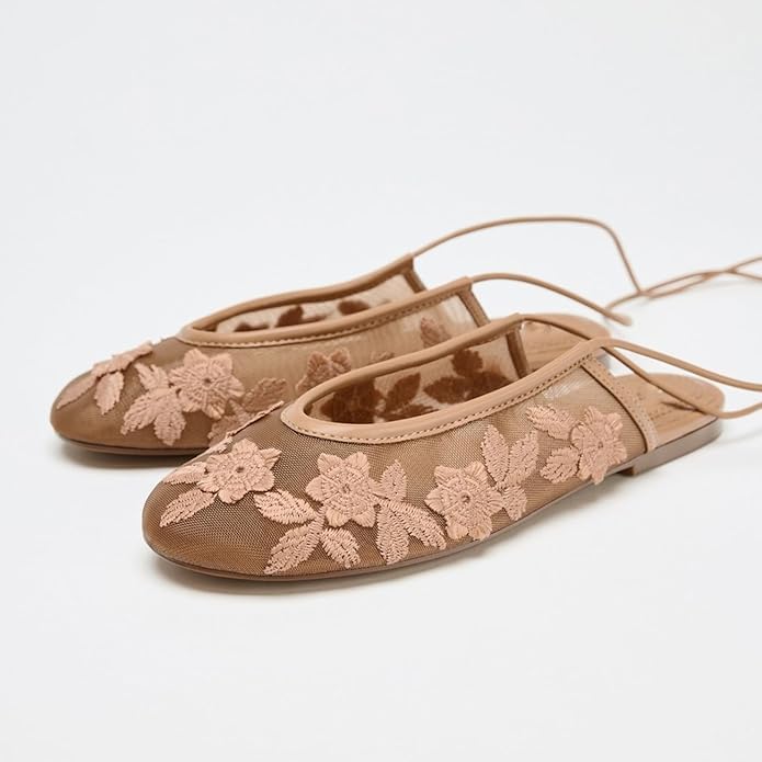 Lace Up Mesh Ballet Flat for Women, Comfortable Breathable, Round Toe Stylish and Popular Style Shoes for Formal Occasions Casual Office Date Night2