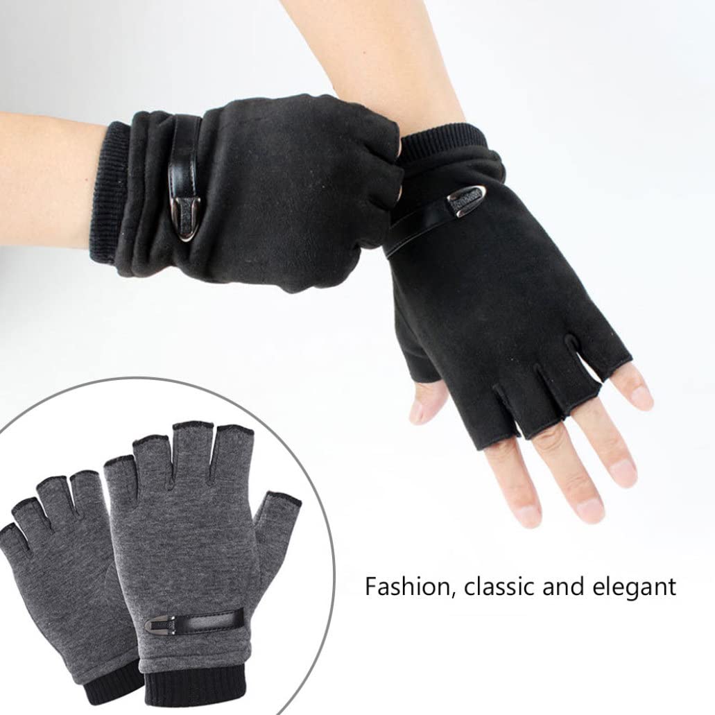 Guantes, Guantes térmicos, Guantes sin dedos Invierno Cálido Manopla de medio dedo Unisex for Ciclismo Moto Correr al aire libre Gris Negro 2 pares, Guantes de invierno, Guantes de medio dedo, Guantes