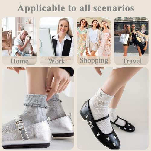 Mcool Mary Women's Ankle Socks Thin Ruffle Casual Cotton Frilly Breathable Cute Knit Lettuce Socks Embroidery Bow 3 Pack Size 5-9 6