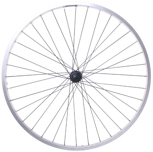 26 Front Bike WHEEL in SILVER - SOLID AXLE, ALLOY RIM, BLACK SPOKES BIcycle
