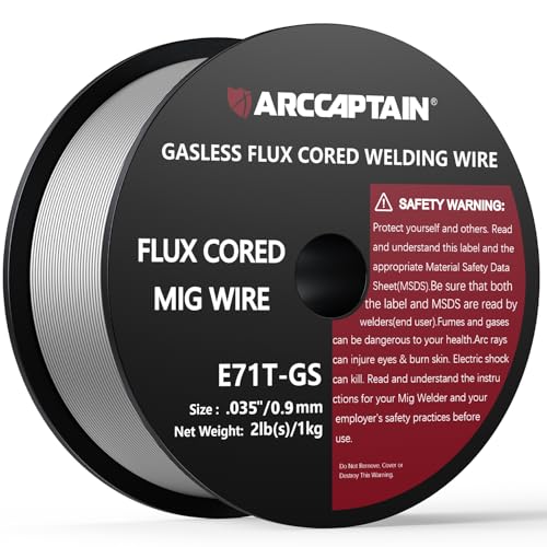 ARCCAPTAIN Fil fourré 0,9 mm 1 kg E71T-GS MIG pour poste à souder sans gaz MIG/MAG FLUX avec TÜV testé, Bobine de fil de 100 mm avec mandrin de 20 mm