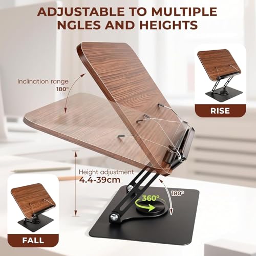 Image of DOCAT Book Stand for Reading, Writing, Painting and Used As Laptop Stand for Desk, Adjustable Book Holder with 360 Rotating Base, Compatible with Cookbooks, Textbooks, Tablets and Laptops (Wooden)