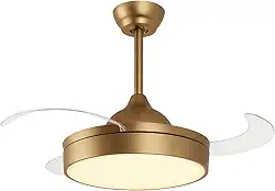 Ventilador Teto Retrátil 3 Pás Dourado Led Pás Transparente Alto Padrão Great Home