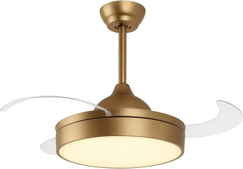 Ventilador Teto Retrátil 3 Pás Dourado Led Pás Transparente Alto Padrão Great Home