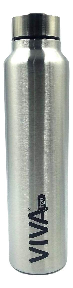 Homesoul Viva h2o Stainless Steel Water Bottle Trendy Leak and Spill Proof Flask for Kids Teens Travellers Campaign Sports Office Fridge and School Silver (1000 ML)