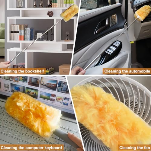 Image of 20 Count Two Sides Replacement Duster Head with 2 Handle, Static Dust Removal Brush Disposable Dusters Heavy Duty Multi-Surface Duster Refills for Dusting Electronics, Furniture, TV (Orange)